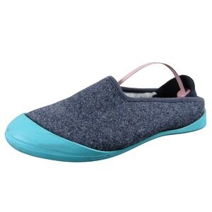 Mahabis Classic Women's 38 Dark Grey Felt Slippers Teal Rubber Sole Cozy Comfort